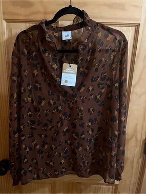 CAbi Brown and Black Animal Print Top